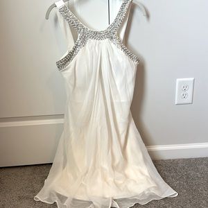 White Flowy Dress with Pearl Appliqués